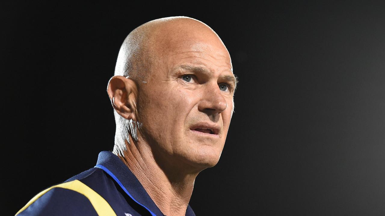 MACKAY, AUSTRALIA - SEPTEMBER 18: Coach Brad Arthur of the Eels looks on prior to the NRL Semifinal match between Penrith Panthers and Parramatta Eels at BB Print Stadium on September 18, 2021 in Mackay, Australia. (Photo by Matt Roberts/Getty Images)