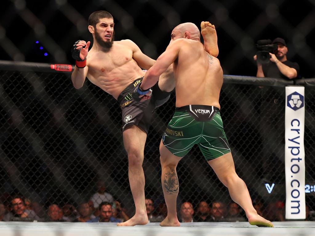 Islam Makhachev (L) says he didn’t ask for a rematch. (Photo by Paul Kane/Getty Images)