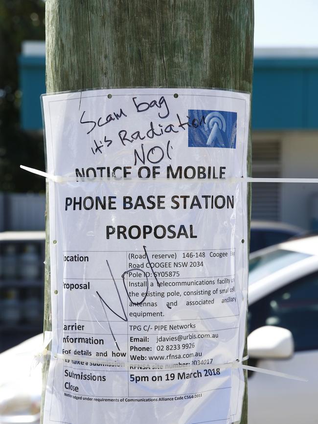 Someone has graffitied their discontent over the plan for a mobile base station.