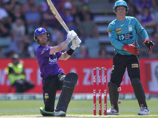 Mac Wright of the Hobart Hurricanes batting during the Men's Big Bash League match against Brisbane Heat at University of Tasmania Stadium in Launceston. Picture: Simon Sturzaker/Getty Images