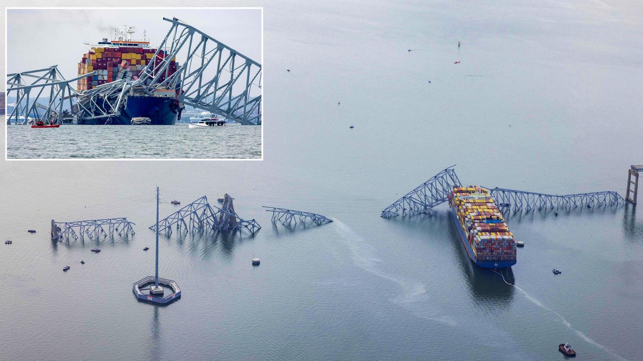 Cargo ship Dali sits in the water after running into and collapsing the Francis Scott Key Bridge in Baltimore, Maryland. Picture: Tasos Katopodis/Getty Images/AFP
