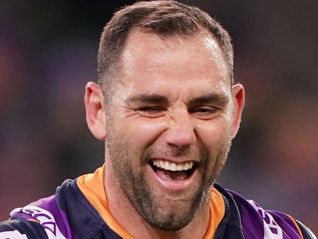 Cameron Smith of the Melbourne Storm reacts after being sent to the sin bin by the referee during the second NRL Semi Final match between the Melbourne Storm and the Parramatta Eels at AAMI Park in Melbourne, Saturday, September 21, 2019.  (AAP Image/Scott Barbour) NO ARCHIVING, EDITORIAL USE ONLY