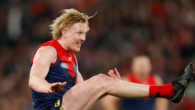 Clayton Oliver is the fire-starter in the middle for Melbourne. Picture: Getty Images