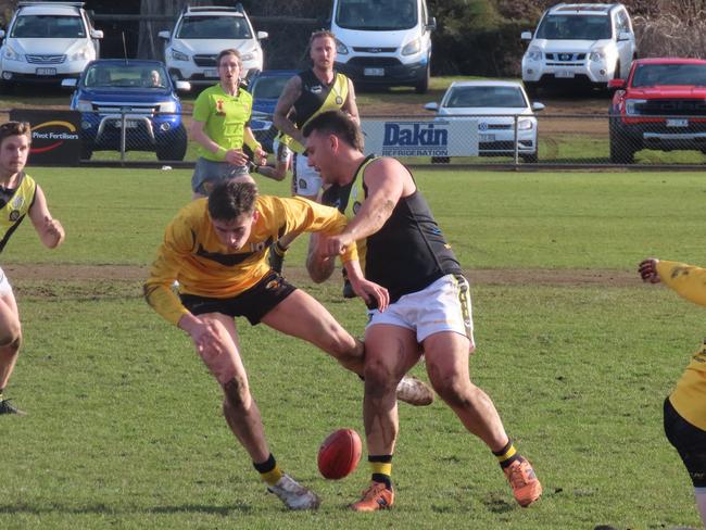 Longford's Deagan Madden (left, pictured playing Rocherlea earlier this season) returned for Saturday’s preliminary final win. Picture: Jon Tuxworth