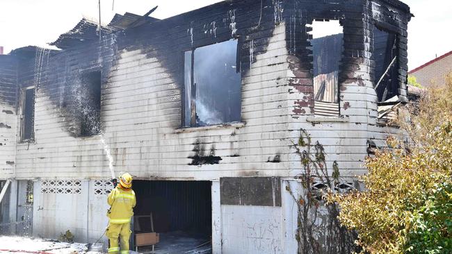 A crime scene has been established at a house fire on Florence Street, Wynnum. Picture: Patrick Woods.