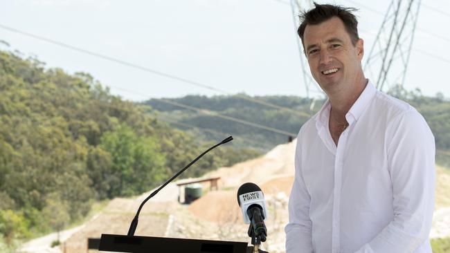 Michael Regan, Mayor Northern Beaches Council pictured speaking at the official opening of the world class mountain bike park at Belrose in December 2020. Picture: Monique Harmer