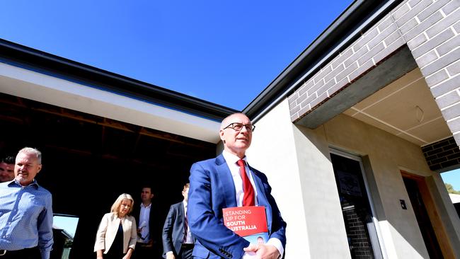 Jay Weatherill visits a public housing site on Monday. Picture: Tracey Nearmy/AAP