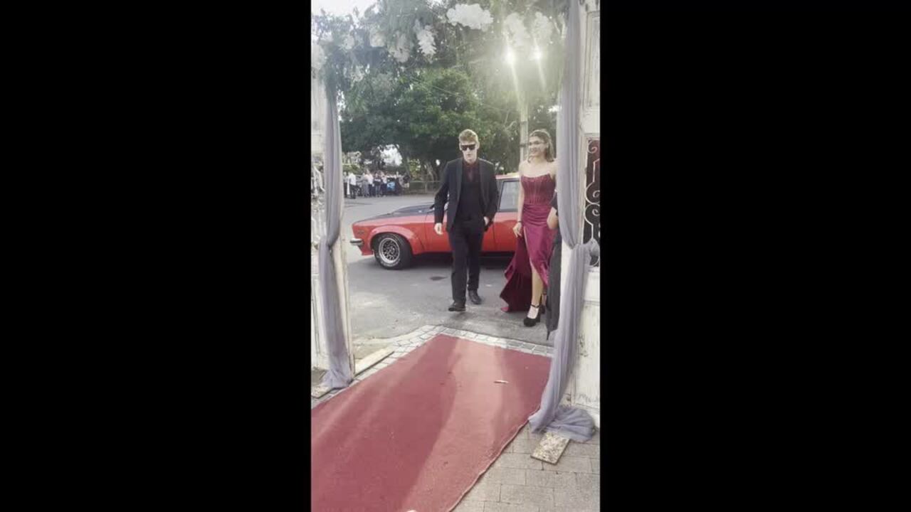 Hervey Bay SHS students arrive at the Waterfront Restaurant in style
