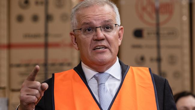 Scott Morrison talks to the media in Parramatta. Picture: Jason Edwards