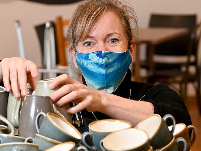 ADELAIDE, AUSTRALIA - NewsWire Photos JULY 27, 2021: Owner of Joan's Pantry cafe in Hawthorndene (0439890931) preps to welcome back diners tomorrow after Adelaide's lockdown is lifted tonight. Picture: NCA NewsWire / Naomi Jellicoe