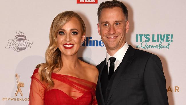 Carrie Bickmore with long-term partner Chris Walker. Picture: AAP