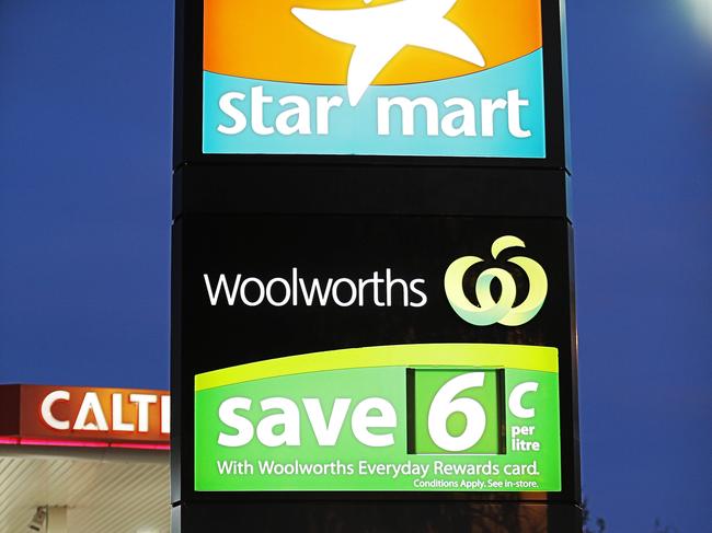 New signage at Woolworths petrol stations. Picture: Mathew Farrell