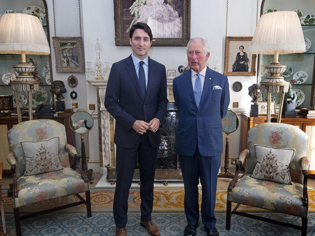 Prince Charles, Prince of Wales meets with Justin Trudeau, Prime Minister of Canada at Clarence House. Picture: Victoria Jones – WPA Pool/Getty Images.