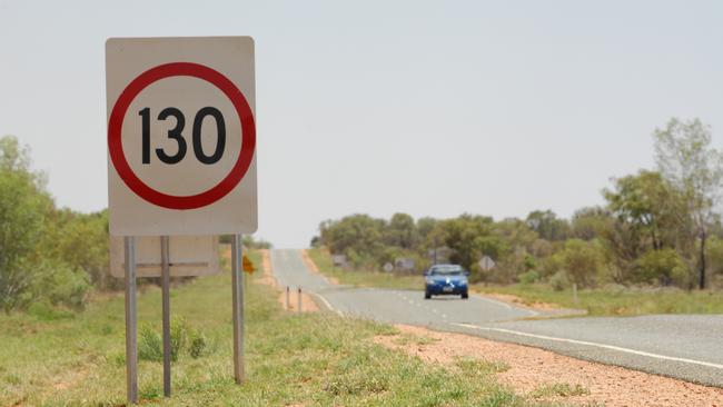 A 130km speed limit sign on the highway, south of Alice Springs in the NT. Picture: File