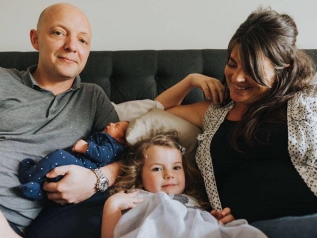 Samantha Payne with her husband Stewart, their daughter Georgie and rainbow baby, Johnny.