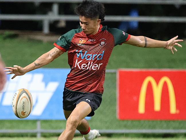 South Darwin scrum-half Shunsei Okazaki finished off the epic try with a chip and chase.  Picture: From The Sideline Sports Photography