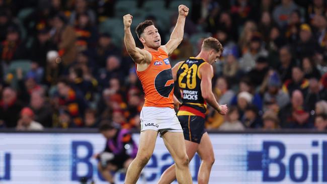 Giants captain Toby Greene celebrates their win over. Picture: Getty Images