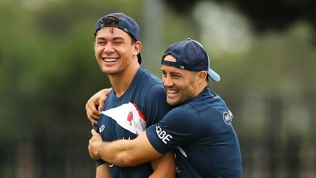 Joseph Manu is a happy man after buying in Botany. (Photo by Mark Kolbe/Getty Images)