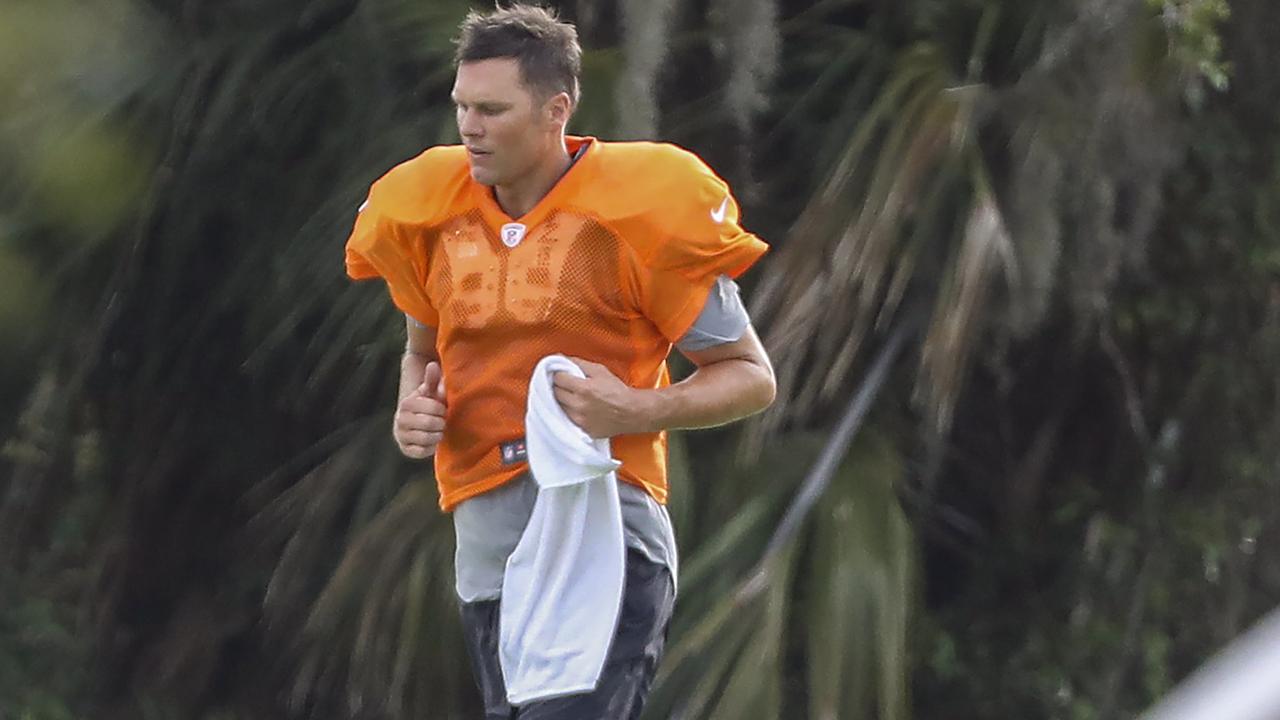 Tom Brady in orange for the first time. (Chris Urso/Tampa Bay Times via AP)