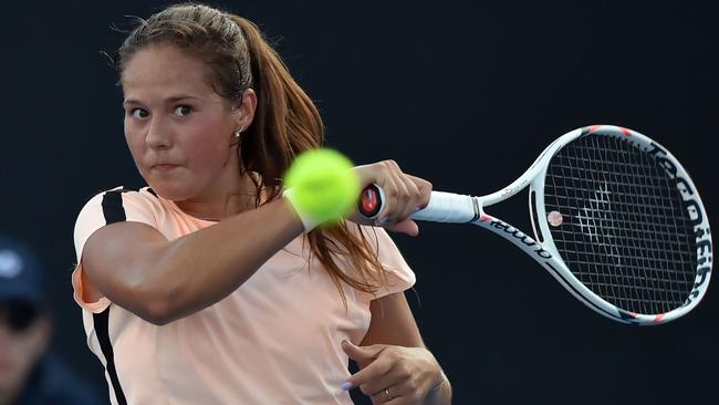 Jana Fett defeated Japan’s Misa Eguchi, but faces a much sterner test in Round 2. Picture: AFP