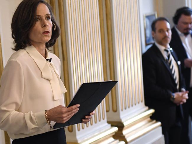Permanent Secretary of the Swedish Academy Sara Danius announces that Bob Dylan is awarded the 2016 Nobel Prize in Literature in Stockholm, Sweden.  Picture:  AP