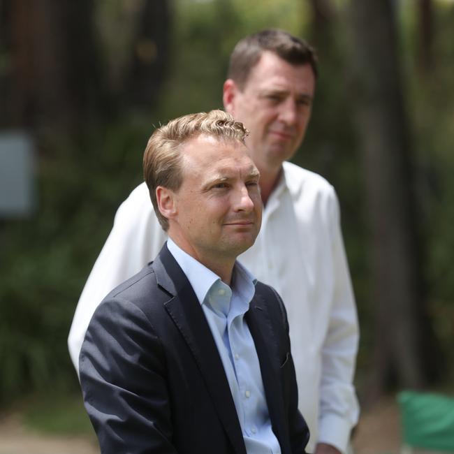 Heritage Minister, James Griffin (front) and Northern Beaches Mayor Michael Regan, at the announcement on Friday. Picture: Tim Pascoe