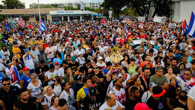 A rally protesting against the Cuban government in Miami on Sunday. Picture: AFP