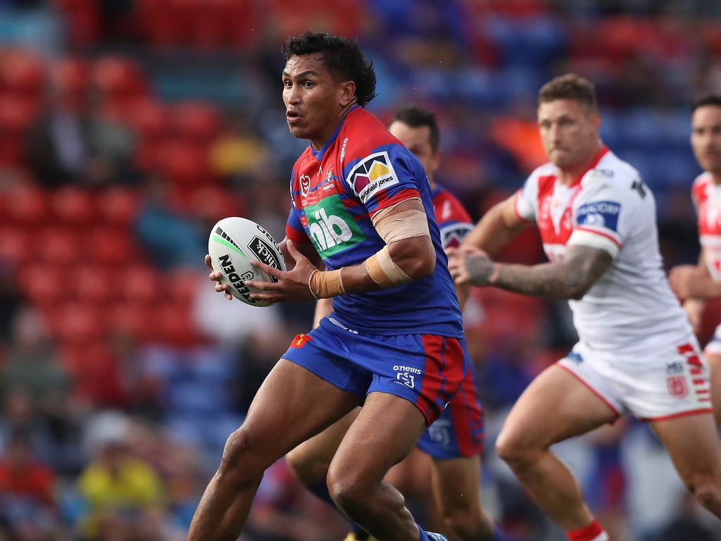 Newcastle's Jacob Saifiti has a big future ahead of him in the NRL. Picture: Brett Costello