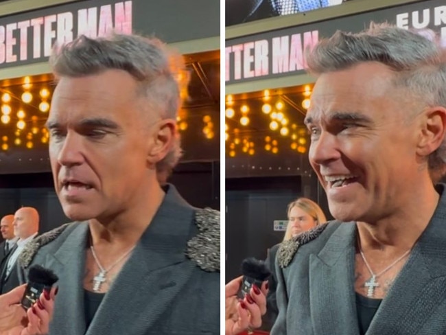 Robbie Williams shared an unexpected revelation about his Australian bond at the Better Man premiere in London. Picture: Supplied