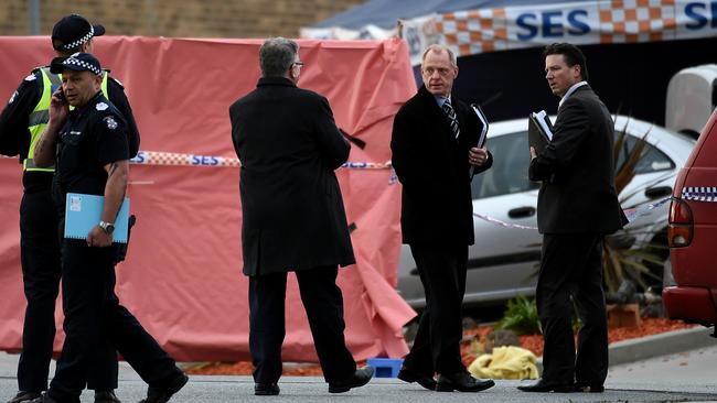The scene of the fatal shooting outside the Endeavour Hills Police station. Picture: Nicole Garmston