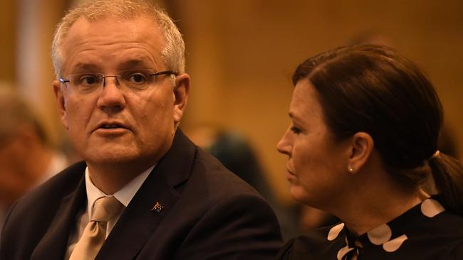 Prime Minister Scott Morrison and wife Jenny Morrison during an Interfaith gathering for victims of the Christchurch terror attack at St Mary's Cathedral in Sydney on Sunday. Picture: Joel Carrett/AAP