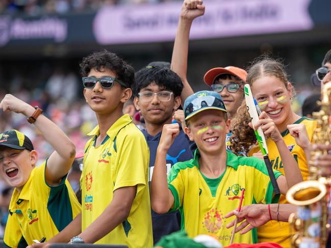 Fans celebrate the New Years test match vs India at the SCG. Picture Thomas Lisson