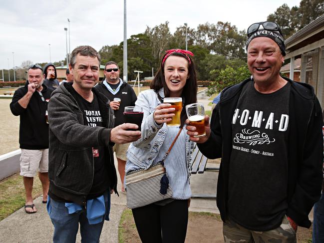 (Left to right) Vince Taylor, Alycia Riddle and Jethro Brown were at the last drinks at the North Manly Bowling Club in August 2018. Picture: Adam Yip / Manly Daily