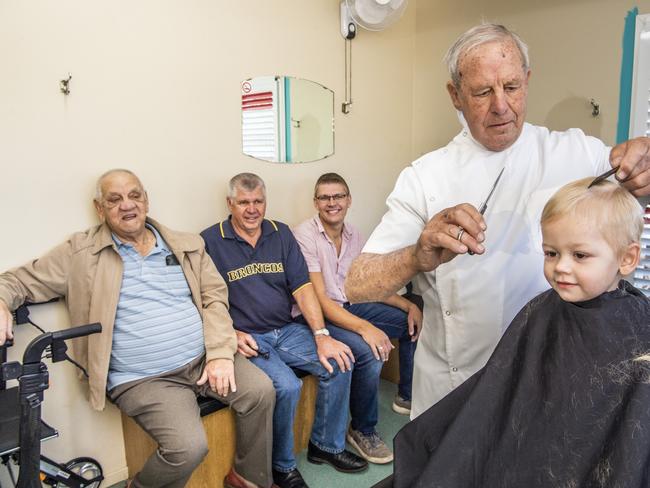 Rare moment as Toowoomba barber cuts five generations of family’s hair