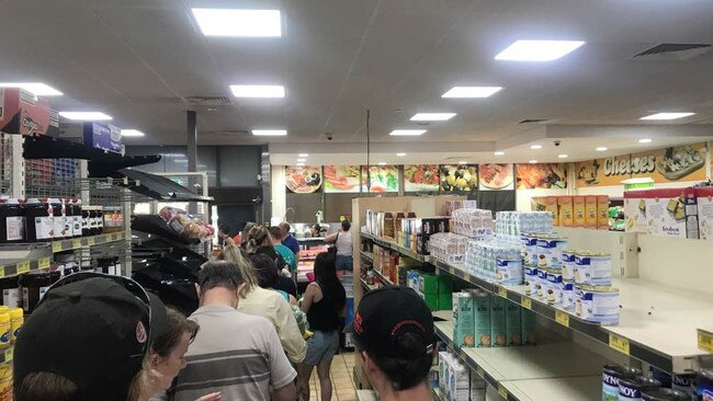 The lines at the Fannie Bay IGA. Picture: NT News