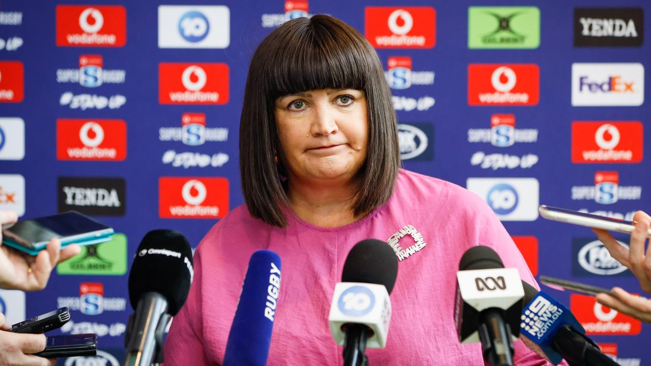 Raelene Castle speaks during the 2020 Super Rugby Media Launch.