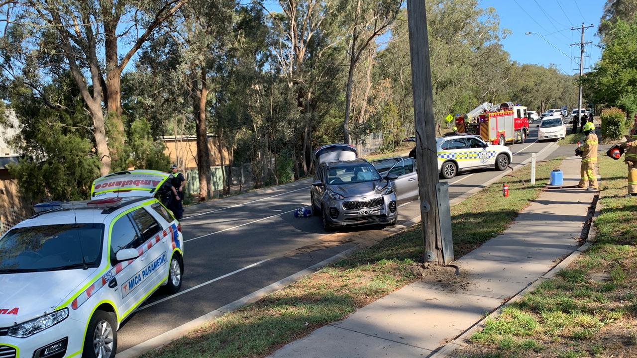 the scene after Beams crashed his car into a pole