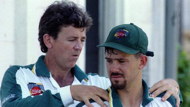 Physiotherapist Errol Alcott gives Ricky Ponting a check over in Sri Lanka in 1996.
