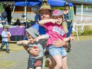 Pace, Eva and Andrew O'Neill at the Gladstone Rotary Swap Meet and Car Boot Sale held at Calliope River Historical Village. Picture: Matt Taylor GLA100819SWAP