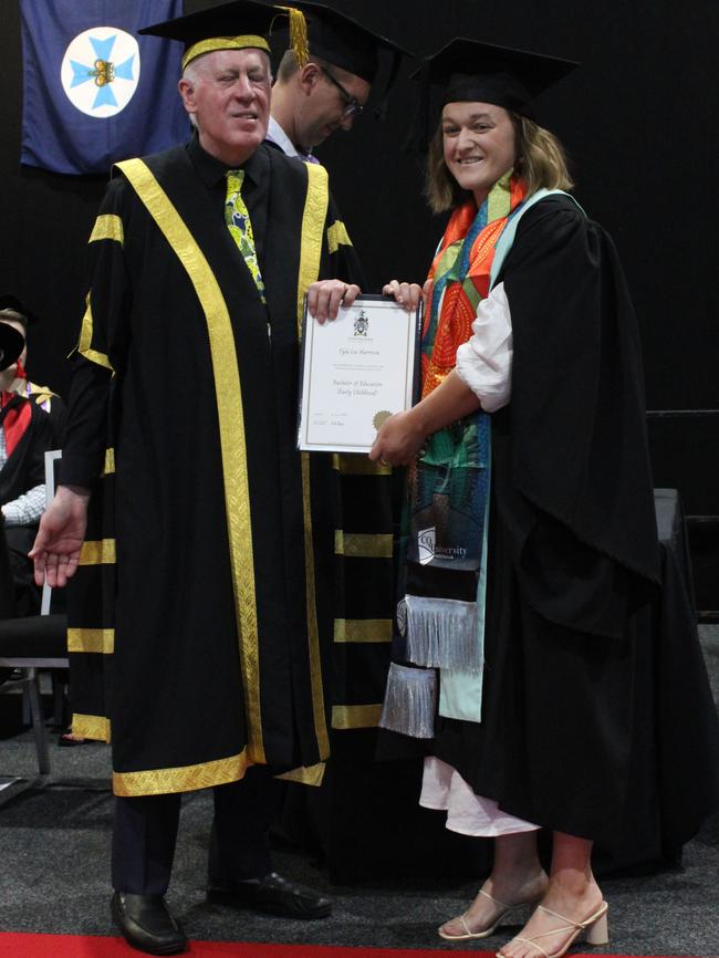 Tyla Harrison graduated with a Bachelor of EDucation (Early Childhood) at the CQUniversity graduation ceremony in Bundaberg on December 14, 2023.
