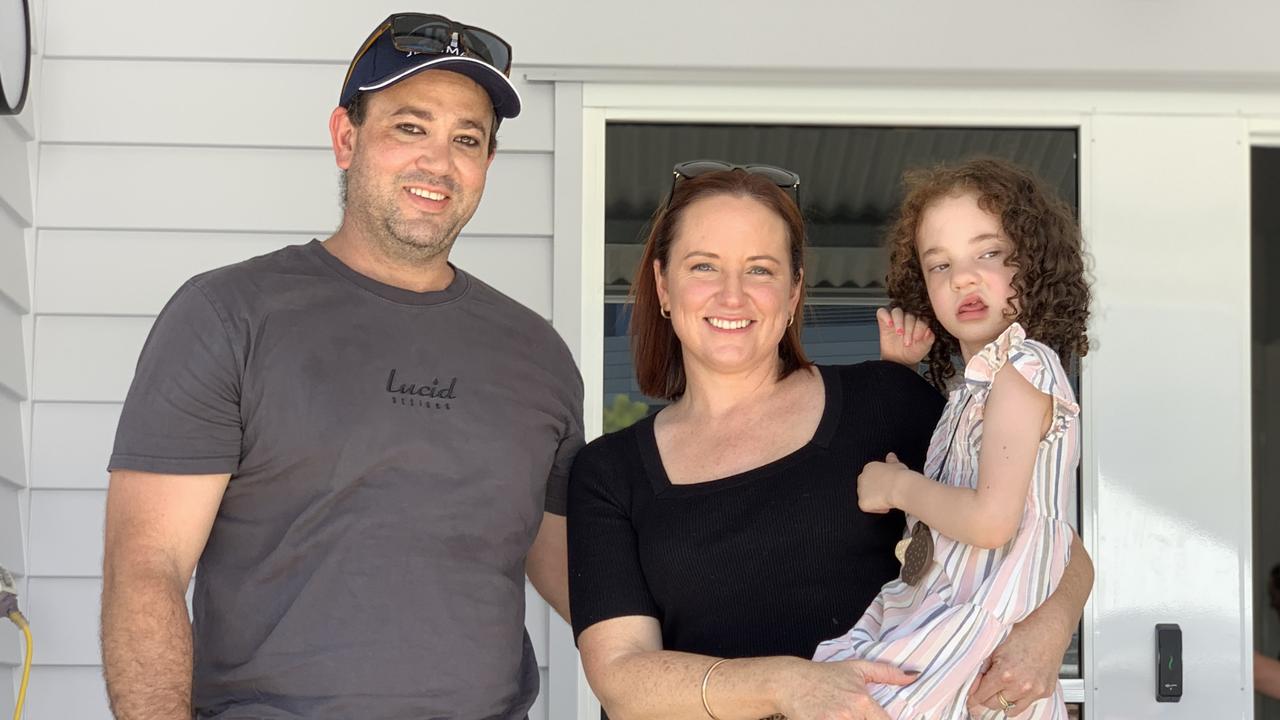 Chris and Amy Forrester with their daughter Juliet at the new Ronald McDonald Family Rooms at Mackay Base Hospital on December 8, 2022. Picture: Duncan Evans