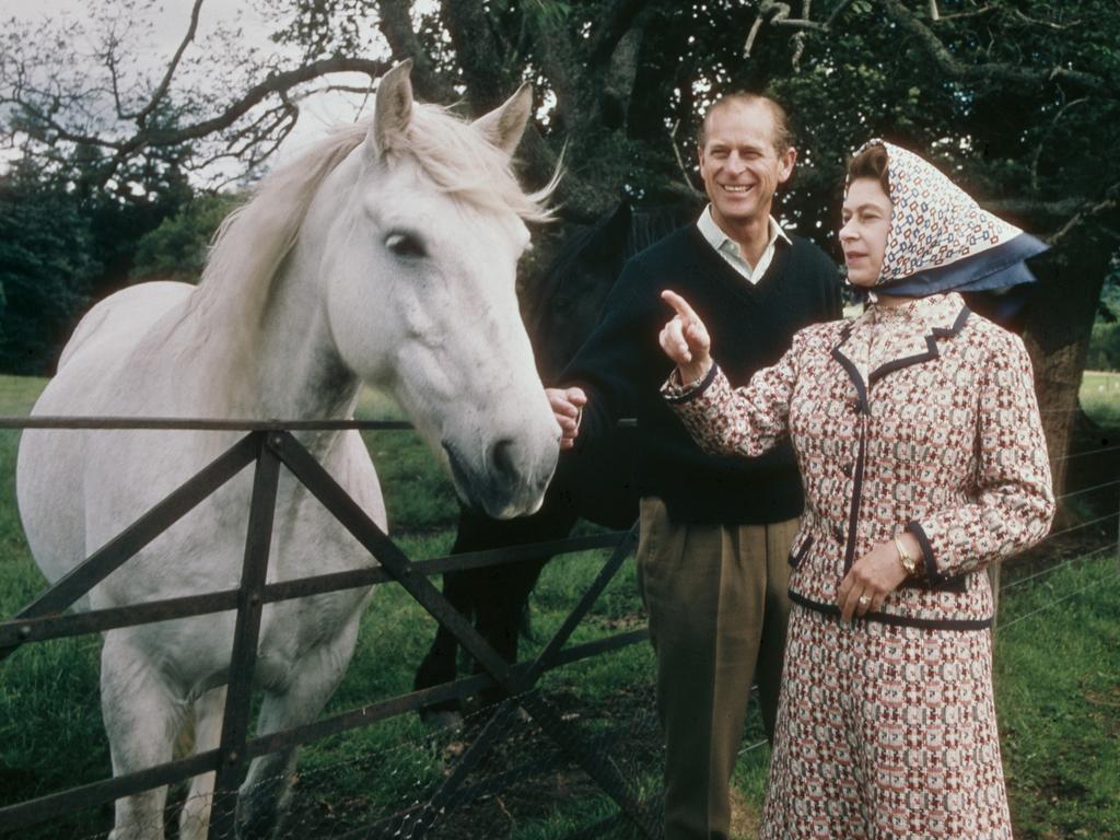 Queen Elizabeth and Prince Philip visit a farm on the Balmoral estate in Scotland, during their Silver Wedding anniversary year, September 1972. Picture: Fox Photos/Hulton Archive/Getty Images