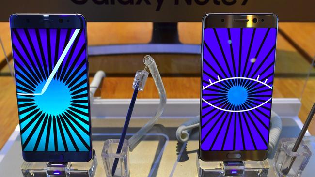 Samsung Galaxy Note7 smartphones are displayed at a Samsung showroom. Picture: AFP/JUNG YEON-JE