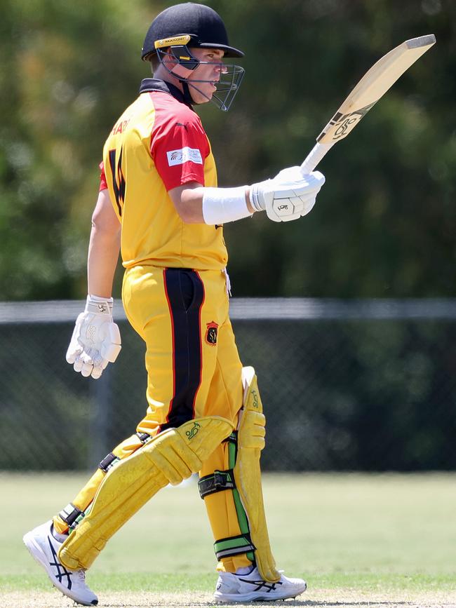 Premier: Marcus Harris raises the bat for St Kilda. Picture: Georg Sal