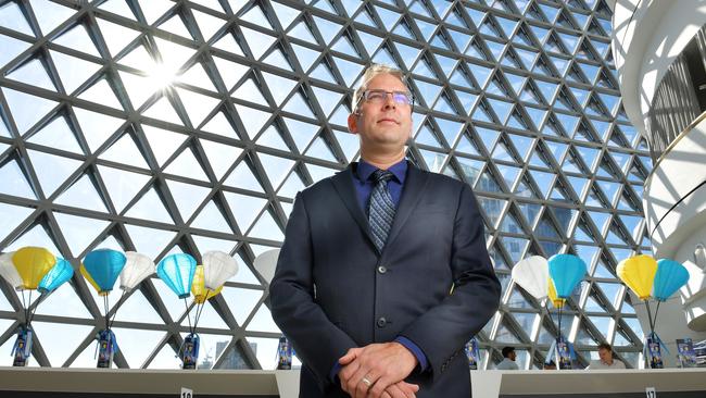 Associate Professor Daniel Thomas in the SAHMRI building. He has just been awarded a CSL Centenary Fellowship worth $1.5 million over five years to continue his work targeting cancer cell mutations to stop them growing. Picture: Mark Brake