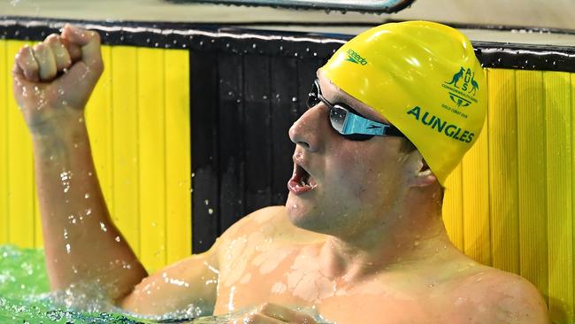 Jesse Aungles of Australia celebrates victory in the Men's SM8 200m Individual Medley Final.