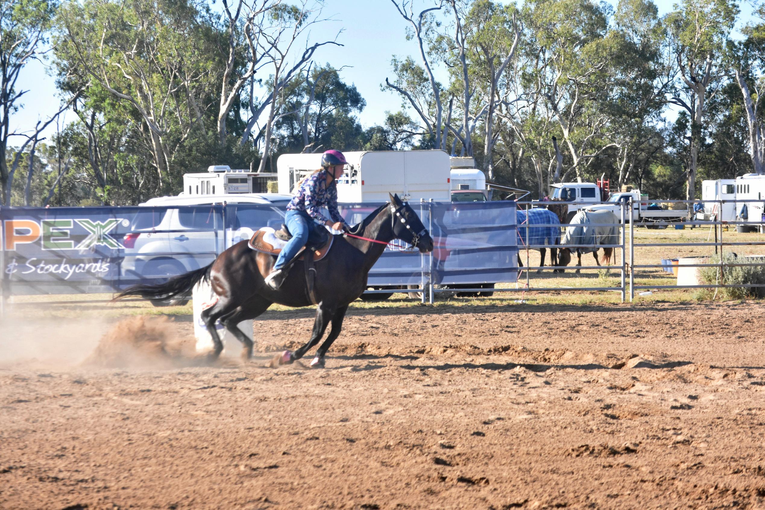 Katie Walker, 13-17 years barrel racing, Ayers Jackpot. Picture: Jorja McDonnell