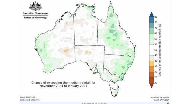 Above average rainfall is also on the cards. Picture BOM