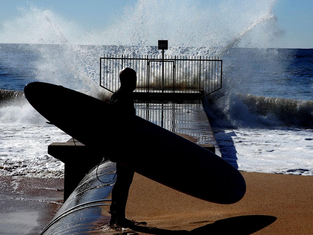 Big seas hit the storm water drain at Collaroy. Picture: Martin Lange