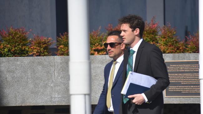 Alexander Louis Christopher Matters (right) outside the ACT Law Courts on April 4, 2023. Picture: Sam Turner